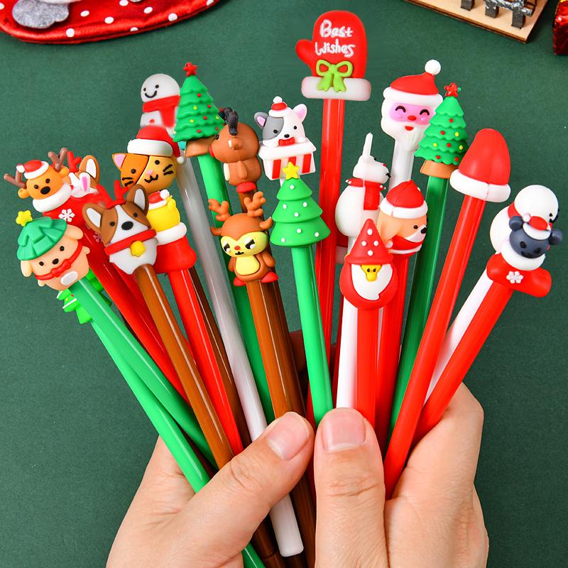 5/10pcs Fun 3D Cartoon Christmas Pens Xmas Gel Pen for Christmas Party Favors Goodie Bag Stuffer Gifts School Office Supplies