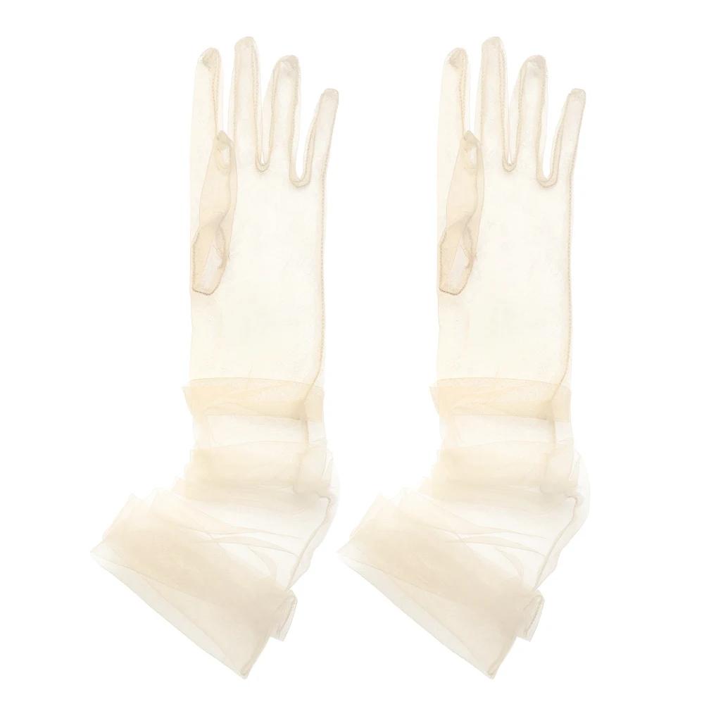 Zomer Dun Gaas Lange Transparante Handschoenen Volle Vinger Naadloze Wanten Zonbescherming Lange Doorzichtige Handschoenen Accessoires