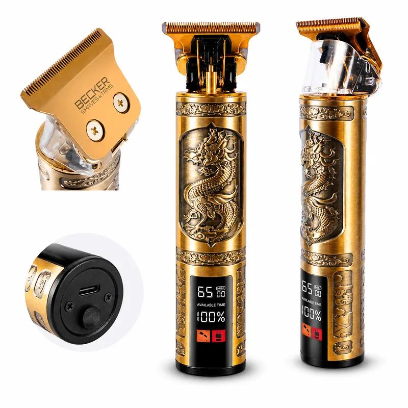 Becker - Dragon Gold - Tosaerba Senza Fili Per Capelli E Barba Per Uomo Con Schermo Led Dorato