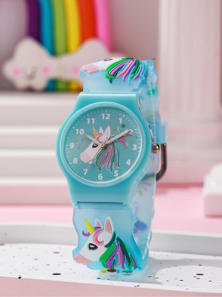 Surprise blind box; Macaron candy color disc Arabic numeral pointer style silicone strap ladies watch, random style.