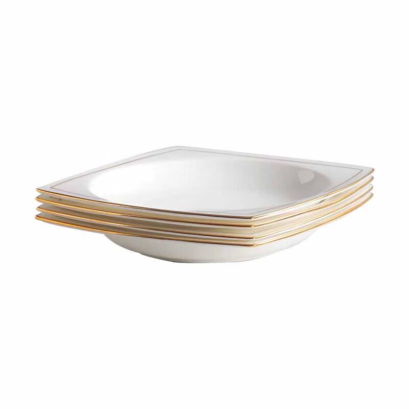 Huihuang Gold Rim Square Melamine Dinner Plate Set