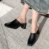 Comemore Baotou Half Slippers Women Square Head High Heels Shoes Outside Wear Thick Heel Solid Color Mules Slides Shoes