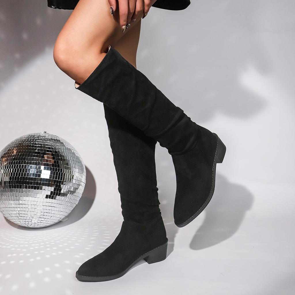 Fashion 2024 Winter New Luxury Hollow Designer Womens Casual Boots Outdoor Office Walking Non-slip Chunky Heel Khaki Womens Cowboy Boots