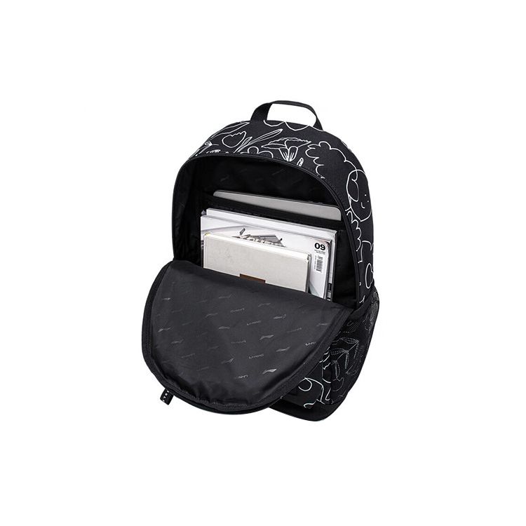 Li Ning Sports Lifestyle Series All Over Print Polyester Backpack Unisex Backpacks Black ABST155-1