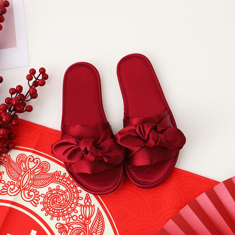 Wedding slippers female summer newlyweds festive red pair of dowry bridesmaids satin red wedding shoes male