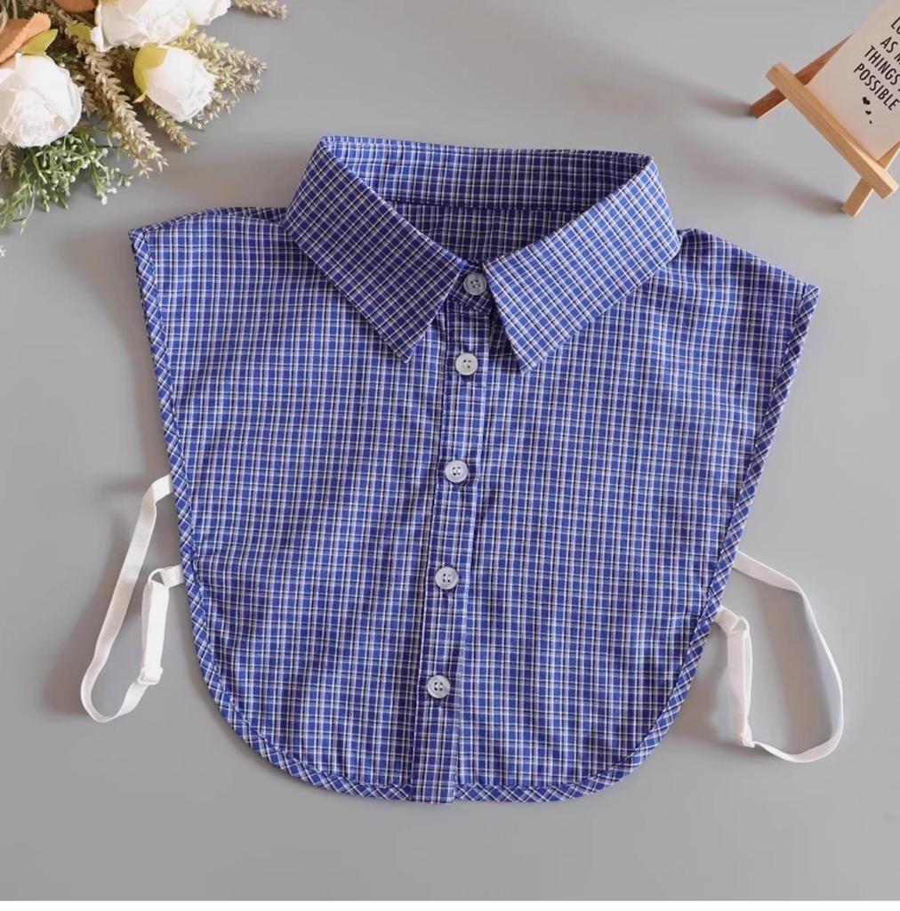 Versatile Blue Plaid Faux Collar for Girls: Multifunctional Layer for Spring, Autumn, and Winter