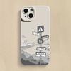 Simple Oil Painting Road Sign Silicone Phone Case For iPhone 16 15 14 13 12 11 Pro Max XS XR 7 8 Plus SE Shockproof Soft Cover