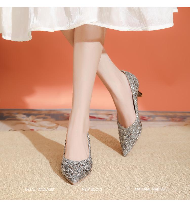 Women's Pointed Rhinestone Stiletto High Heels - Comfortable, Elegant Evening Shoes