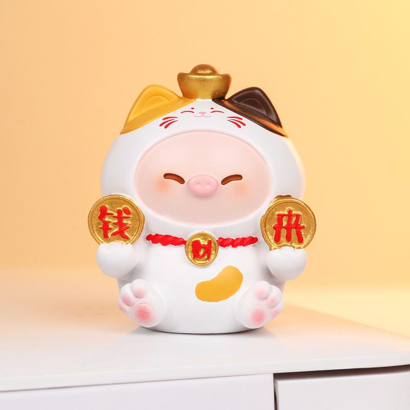 Cat Decor Resin Figurine With Wealth Symbols For Home Office Gift Ideas
