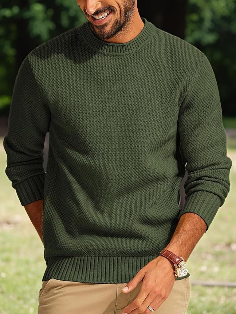 Herr Outdoor Casual Lös Enfärgad Rundhals Tröja Pullover Stickat