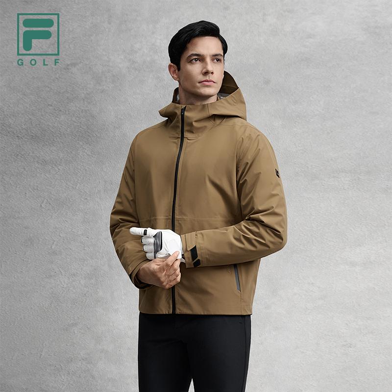 Fila Golf Series Fashion Retro Casual Sports Goose Down Warm Two-Piece Hooded Jacket Men Outerwear Dark-Brown A11M545914FBN