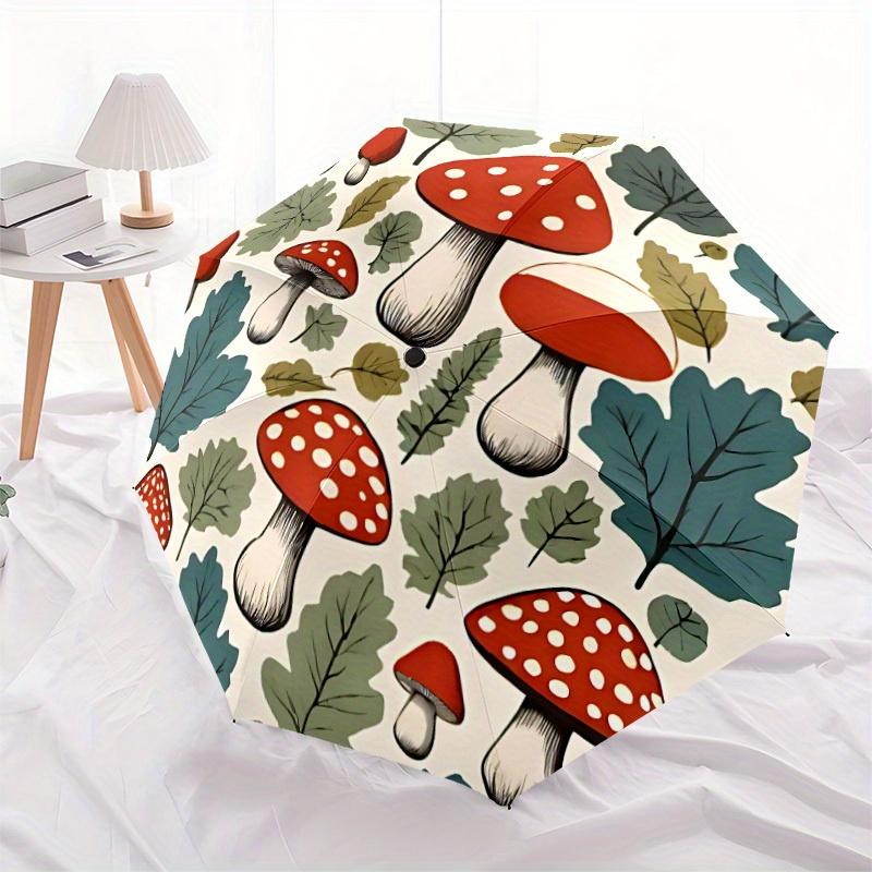 1pc Mushroom Forest Automatic Open/close, All-Season Portable Folding Umbrella, Travel, Everyday, Formal Events - Compact Luxury Parasol, Outdoor Acce
