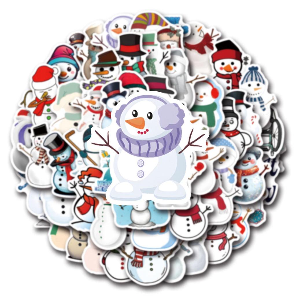 55 Winter Christmas Snowflake & Snowman Stickers for Suitcases, Water Bottles, Scooters