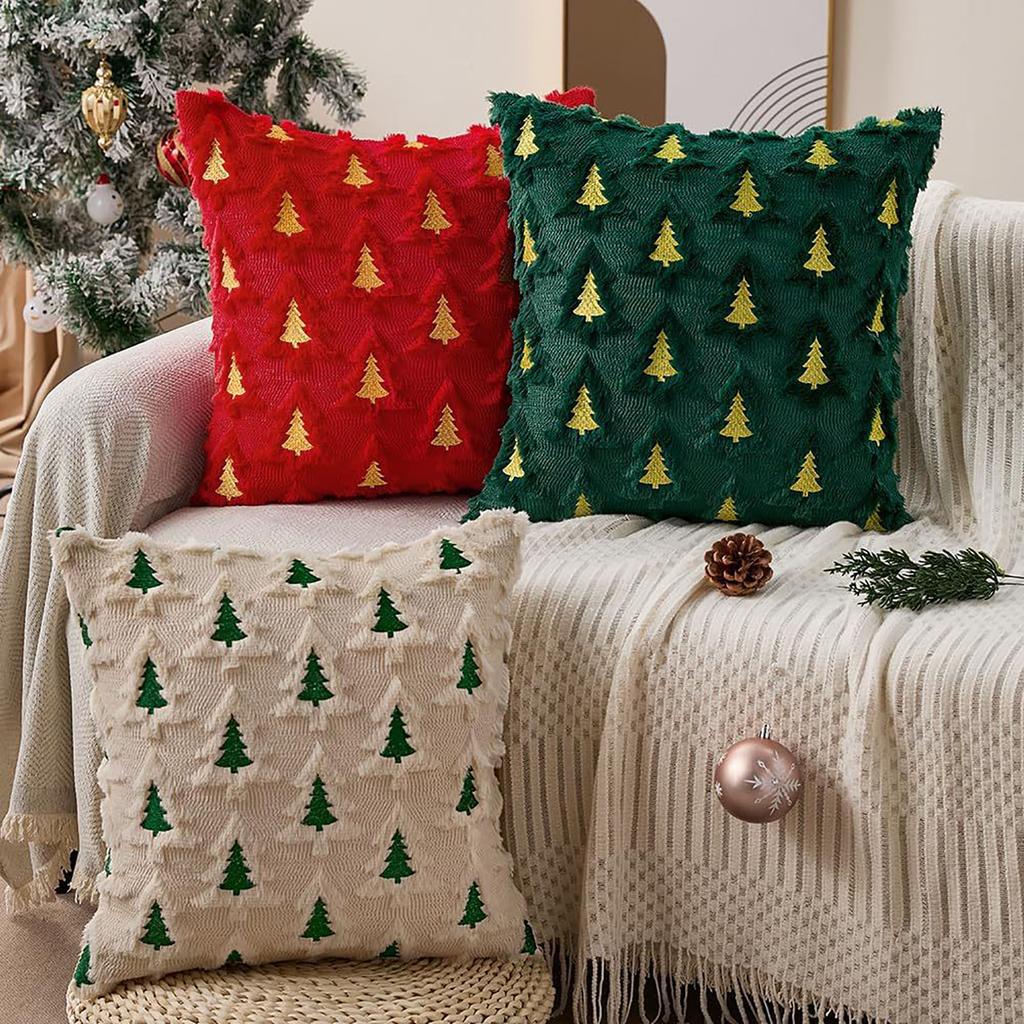 Christmas Throw Pillow Cover With Tree Decoration, Throw Pillow Soft Plush Cushion Cover For Holiday Winter Home Sofa Bed Porch