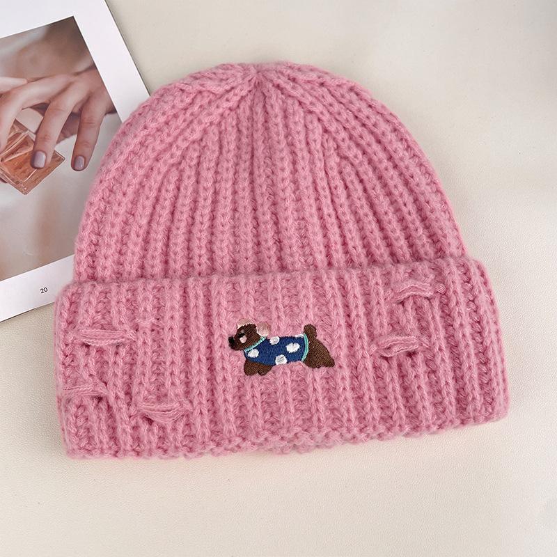 Cute dachshund wool hat women's autumn and winter warm ear protector head knitted hat big head circumference bag head cold hat