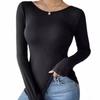 Spring and Summer Bottoming Shirt with Hollow Back Butterfly Long-sleeved T-shirt Slimming Top for Women