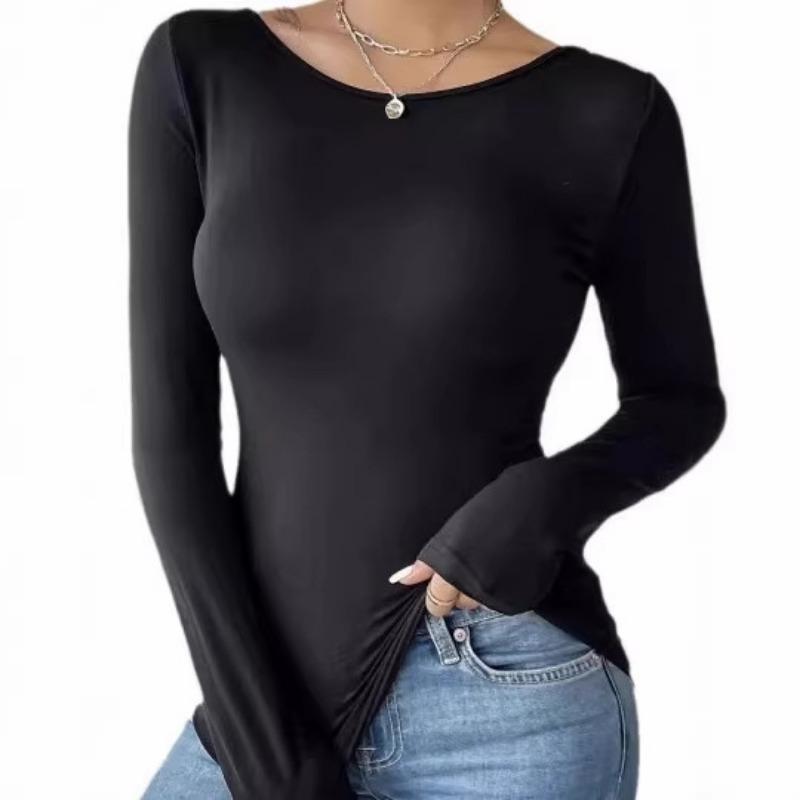 Spring and Summer Bottoming Shirt with Hollow Back Butterfly Long-sleeved T-shirt Slimming Top for Women