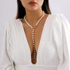 Retro Round Bead Chain Beaded Necklace, Simple Imitation Pearl Tassel Long Niche Necklace