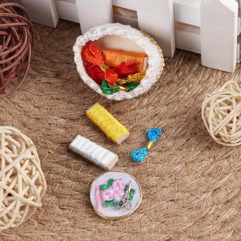 1:12 Dollhouse Mini Embroidery Tools Set Simulation Sewing Scissors Thread Model
