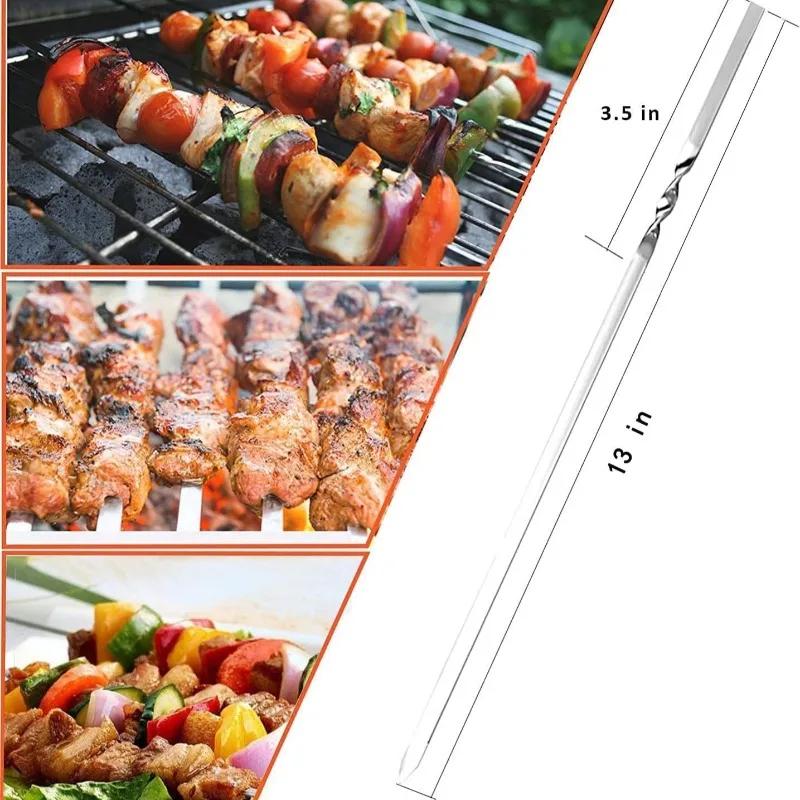 20Pcs Stainless Steel Barbecue Skewer Reusable Flat BBQ Needle Stick with Storage Tube Barbecue Tools for Outdoor Camping Party