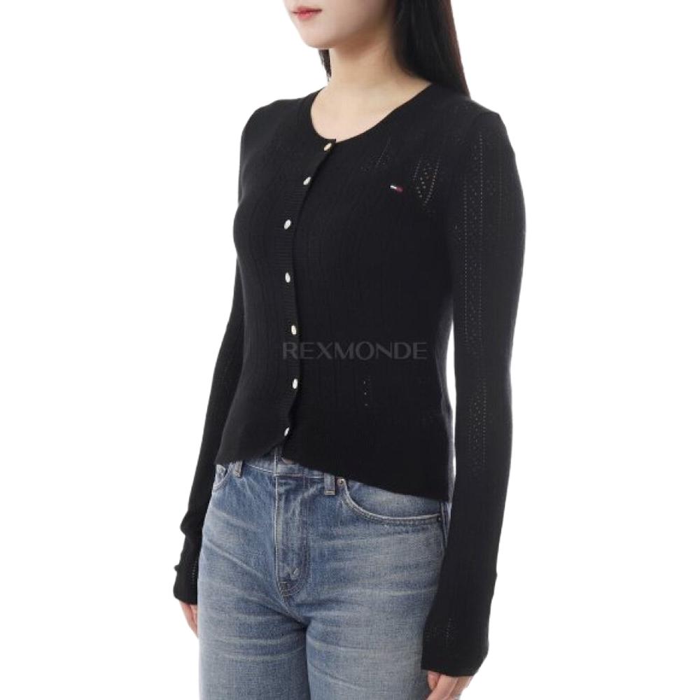 Tommy Hilfiger Solid Slim Fit Single Breasted Round Neck Long Sleeve Knit Sweater Women sweater DW20966-BDS
