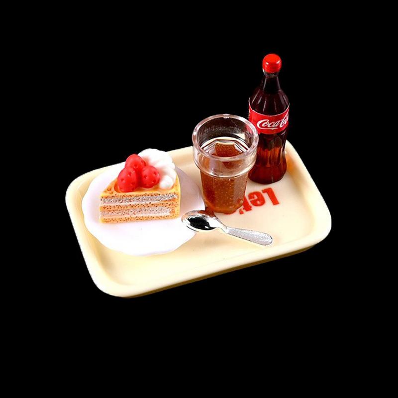 1Set Dollhouse Miniature Cheese Cake Coffee Cake Dessert Set Pretend Food Mini Cake For Bjd Dolls Toys Accessories
