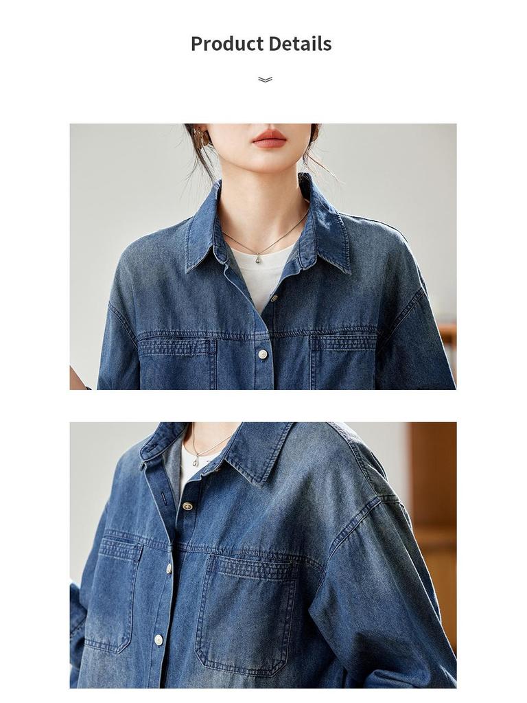 Women's Retro Denim Shirt Jacket - Long Sleeve, Mid-Length, 2025 Autumn/Winter Collection