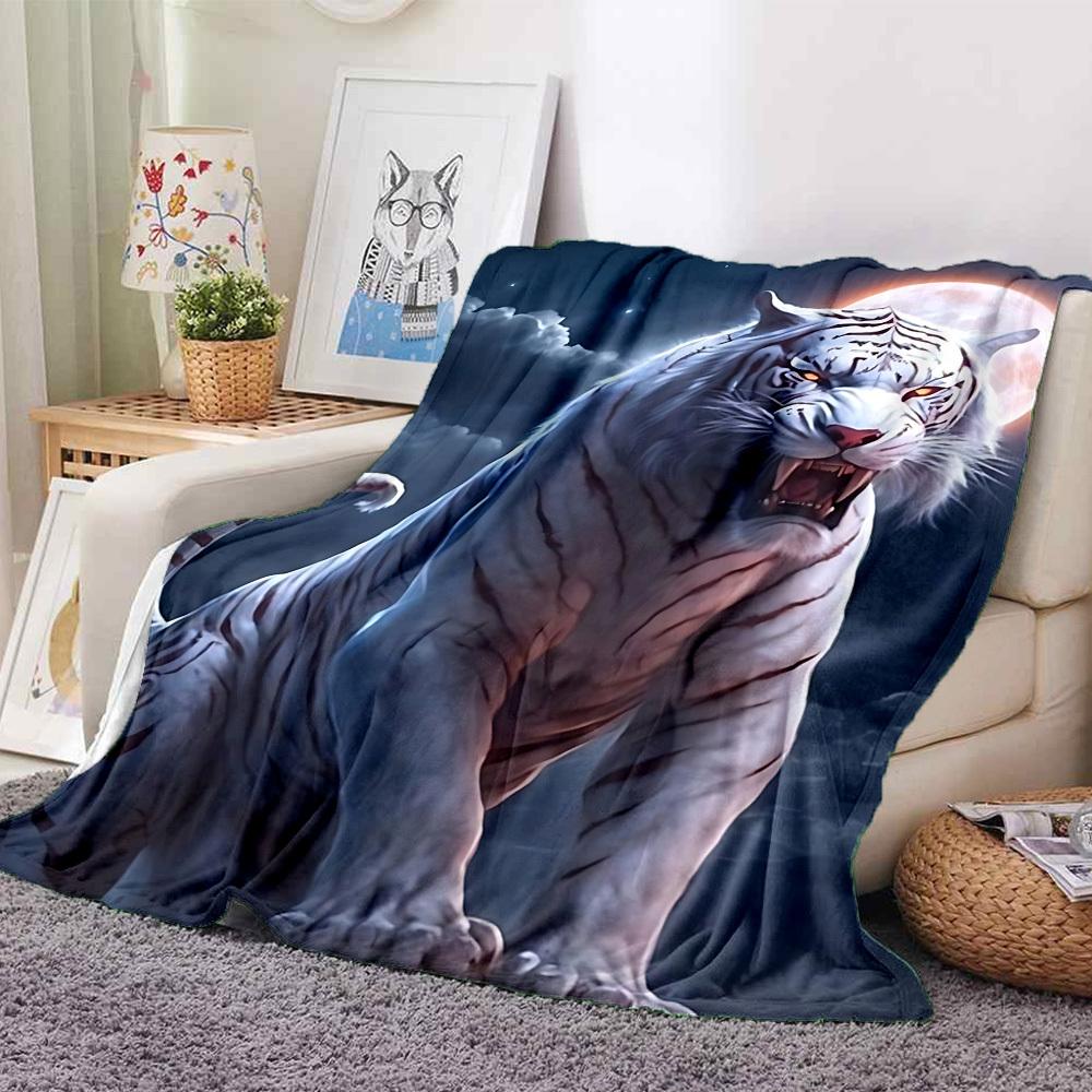 1pc Tiger Moon Night Print Blanket - Lightweight Flannel Fleece with Digital Printing, Soft Warm for Sofa, Travel, Camping, Office yy251018270