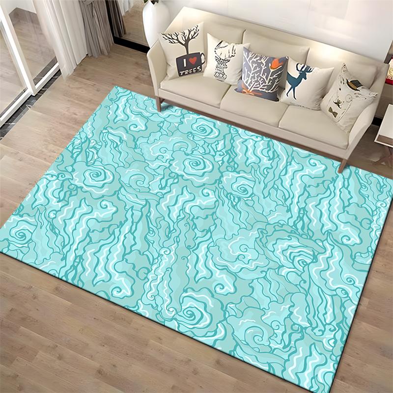 Abstract Teal Swirls Design Rug Non-slip rug suitable for living room and bedroom sofas