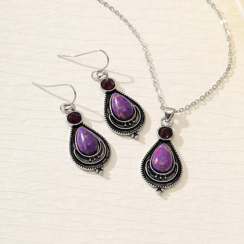 

Hot Sale Vintage Purple Turquoise Earrings Fashion Bohemian Earrings Necklace Set