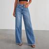 Damen Wide Leg Jeans Hohe Taille Stretchige Raw Hem Denimhosen Gerades Bein Denimhosen