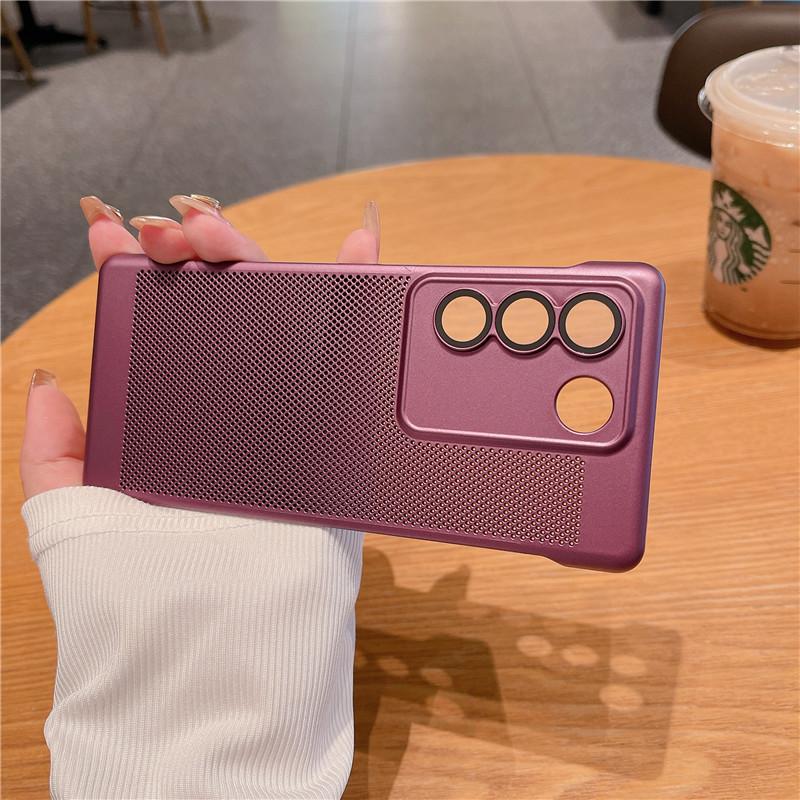 

Безрамный теплоотводящий чехол с пленкой для линз для vivo V30 V29 V27 Pro, дышащая охлаждающая сетка, жесткий чехол для ПК, защитная задняя крышка V30 Pro вино красного