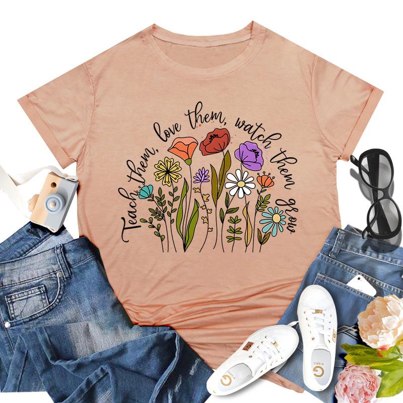 Rundhalsausschnitt, kurzärmelig, bedruckt, inspirierende Lehrerin, bequem, lässig, locker, Baumwolle, kurzärmelig, T-Shirts für Damen