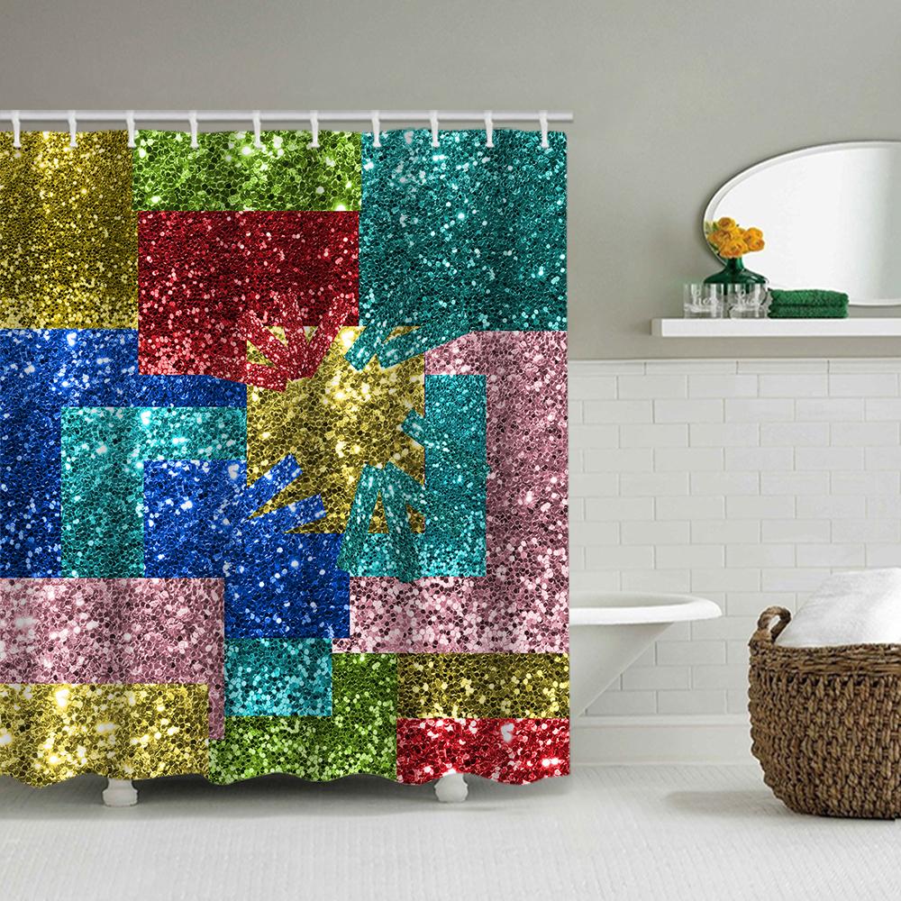 

1/4 Shining Crystal Shower Curtains, Toilet Seat Decoration, Shower Curtain With Carpet And Toilet Lid, 12 70.8X70.8 Inch Hooks W60H190(CM)-1 Pcs