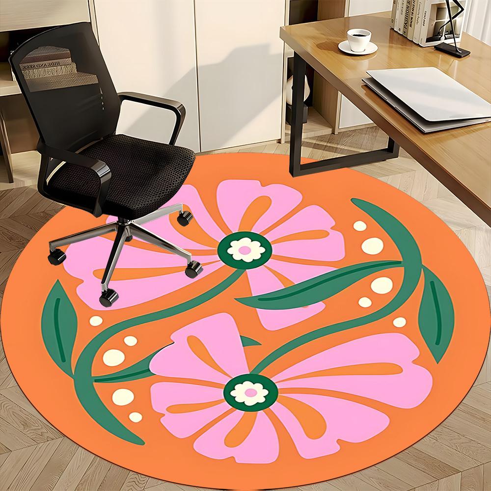 1pc Floral Pattern Office Round Area Rug, Indoor Mat Suitable For Office, Under Office Chairs Bedroom Living Room Home Decor172
