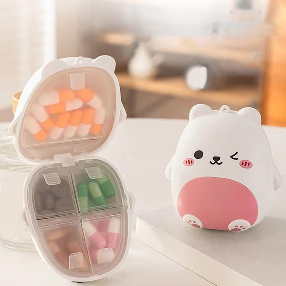 Sealed Cartoon Bear Pill Box Plastic Mini Pill Case Cute Medicine Storage Box  Office