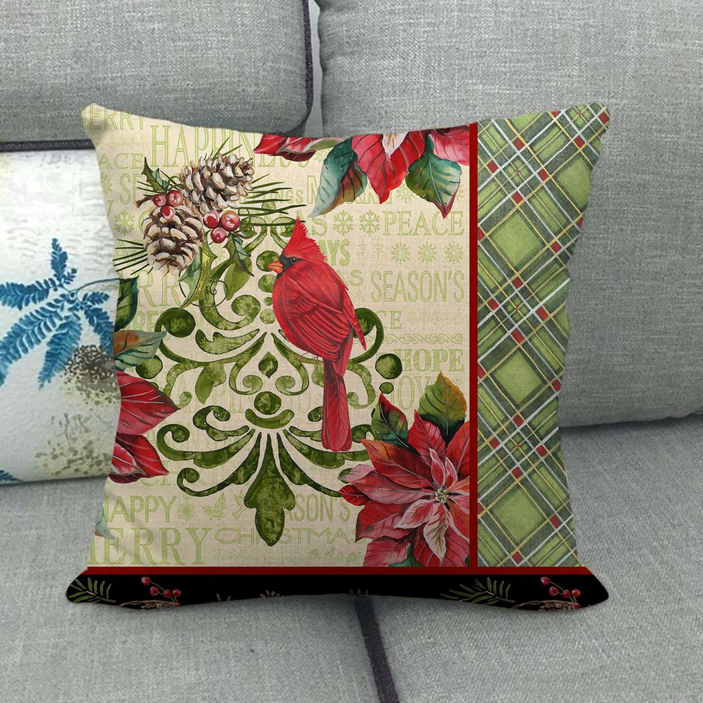 Christmas Spring Bird Flower Oil Painting Digital Printing Short Plush Pillow Covers For Sofa Office Cushion Cover Home Goods
