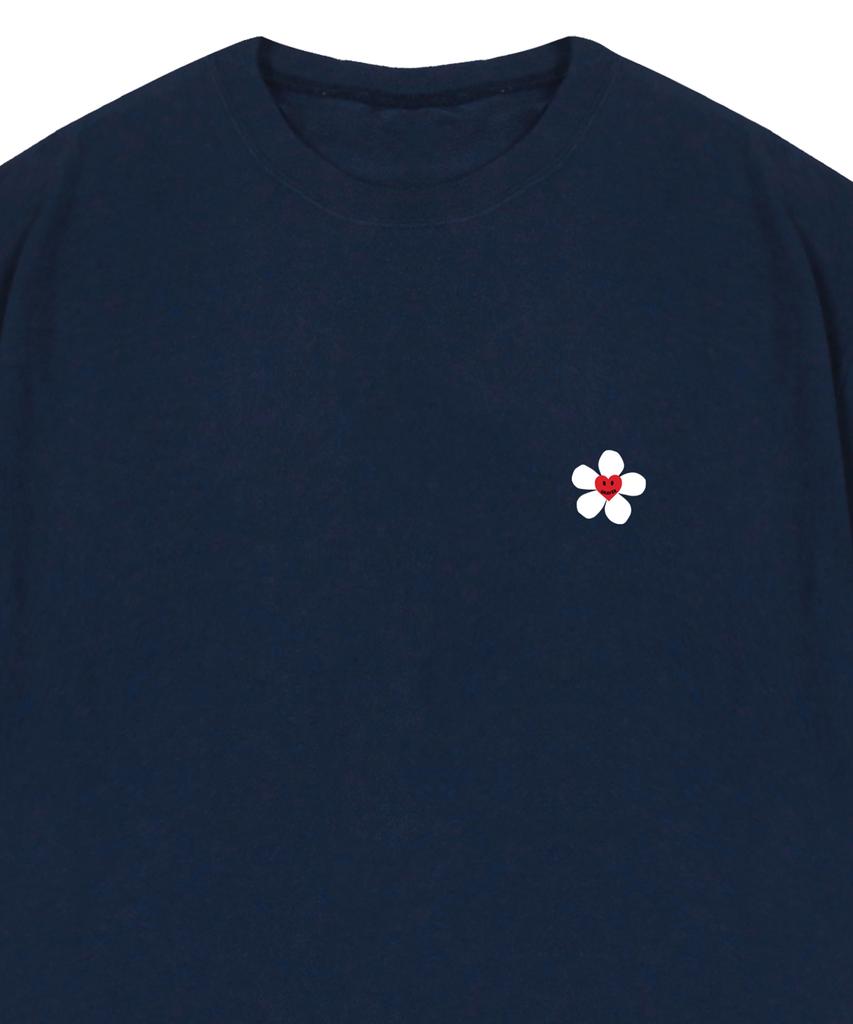 GRAVER [Unisex] Small Flower Heart Short Sleeve T-Shirt_Navy