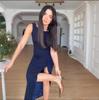 2025 Summer European and American Sleeveless Pleated Slim-Fit Solid Color Sexy Dress