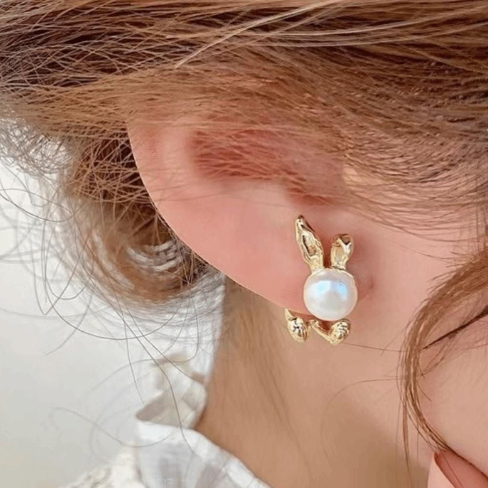 Cute Rabbit Ear Studs Simple Ladies Pearl Earrings Accessories Rabbit Earrings Women
