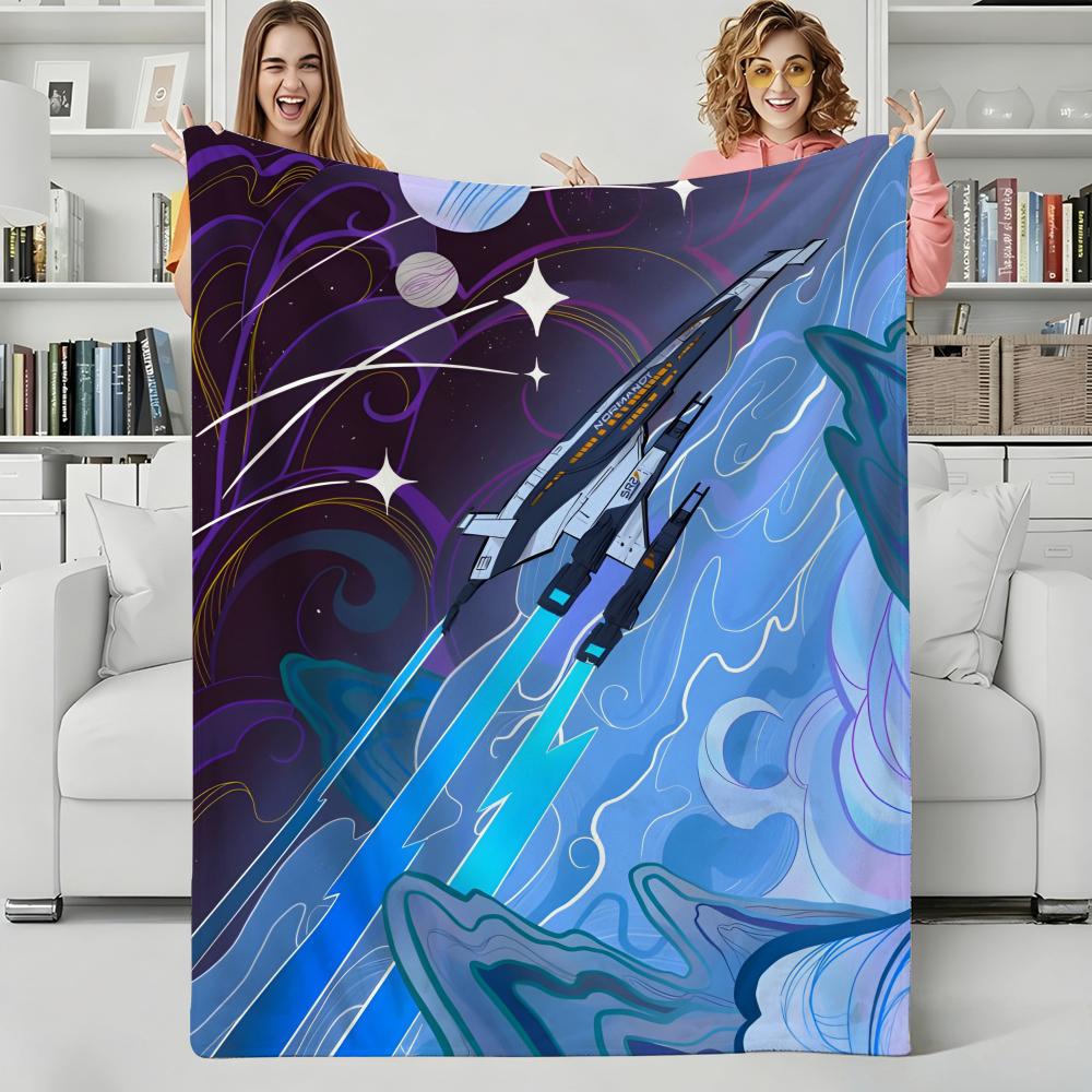 Game M-Mass Effect Throw Flannel Blanket Perfect for Sofa Office Bed Travel Sleep Read Relax Camping Four Season Use