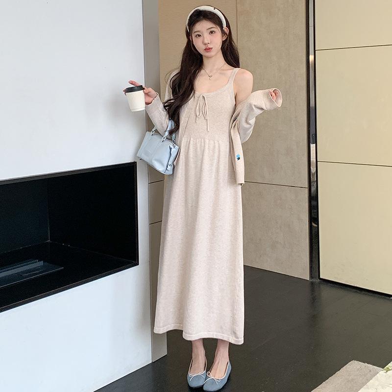 Spring 2026 Maternity Knit Camisole Dress + Embroidered Cardigan Set XL