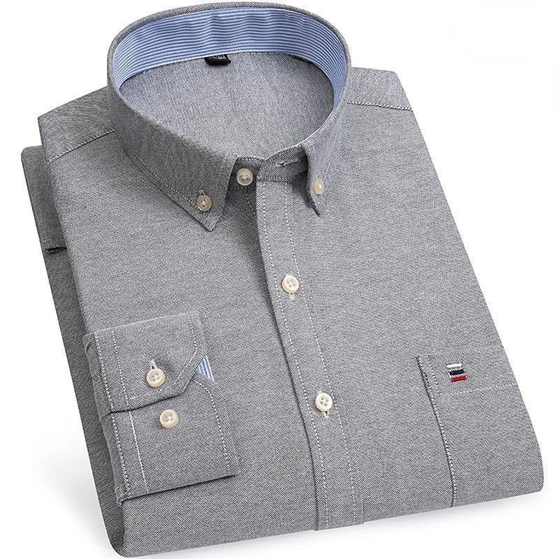 New Size S -7XL Blue Men Shirt Long Sleeve 100% Cotton Oxford Soft Comfortable Regular Fit Quality Business Man Casual Shirts