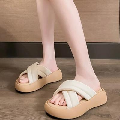 Summer New Fashionable Elegant Casual Platform Sole Sandals Solid Color Round Toe Lightweight Flat Heel Open Toe SlippersNO:B58