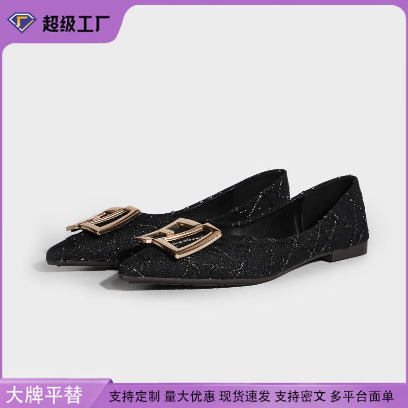 2025 new single shoe flat sole high sense professional style dress daily versatile flat shoes metal buckle Huizhou women's shoes