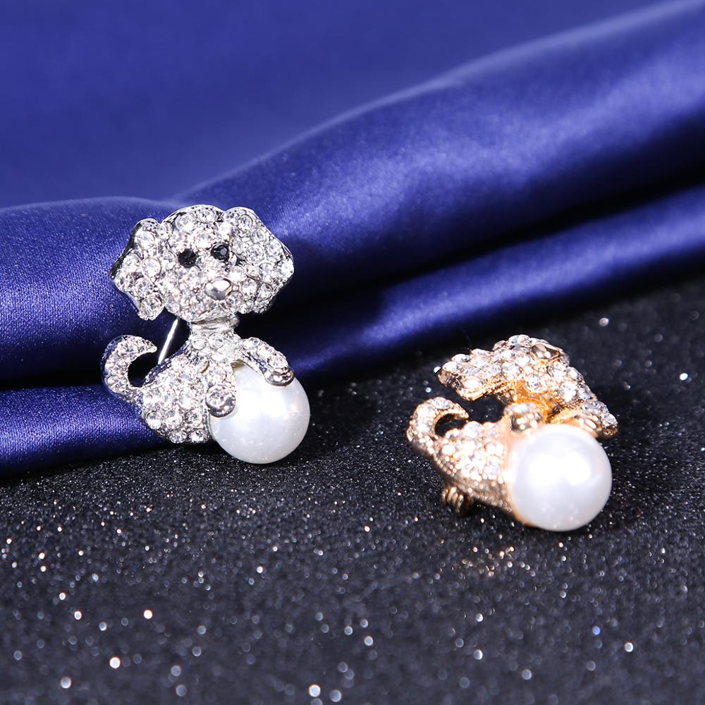 Mode strass broche cristal mignon chien câlin perle boule femmes chapeaux écharpe costume broche vêtements boucles broches pour les femmes