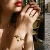 Emaille Kamelie Sonnenblume Gänseblümchen Offener Armreif Ring Set Blumenschmuck Zubehör Damen Mode Trend Geschenk Tägliches Accessoire