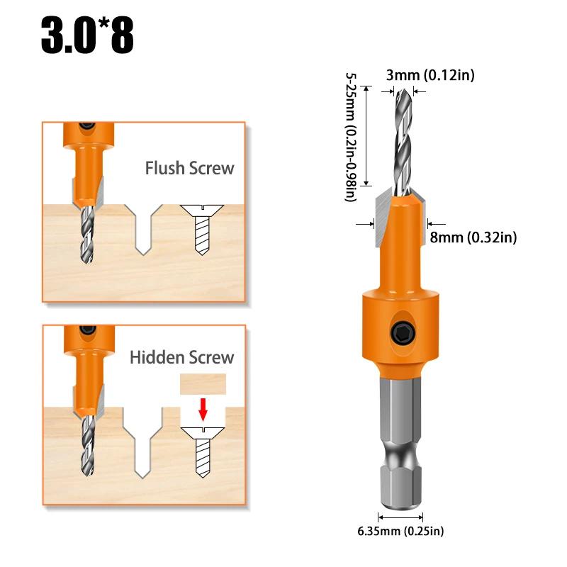 1-5PCS 8mm Shank HSS Woodworking Countersink Router Bit Screw Extractor Remon Demolition for Wood Milling Cutter