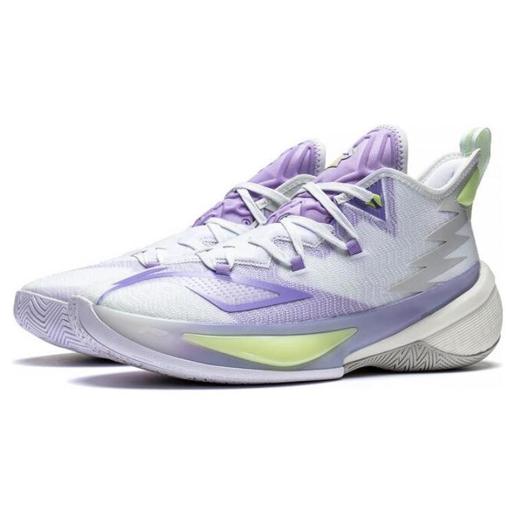 New LINING Power 9 Basketball Shoes Men Mid Top Standard White/Lavender ABAS073-1