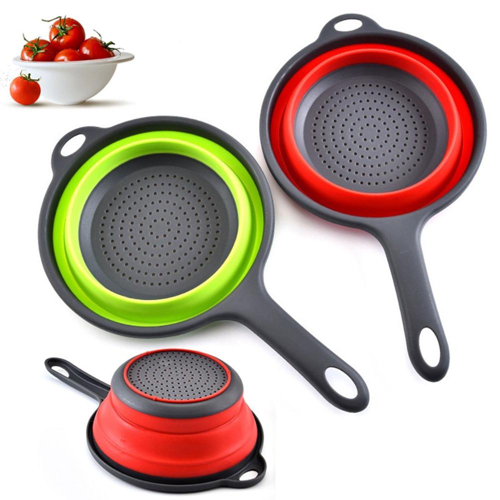 Fruit Collapsible Washing Silicone with Handle Colander Dish Draining Basket Drainer Strainer